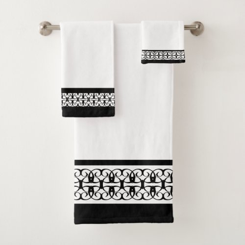 Elegant Stylish Black  White Bath Towel Set