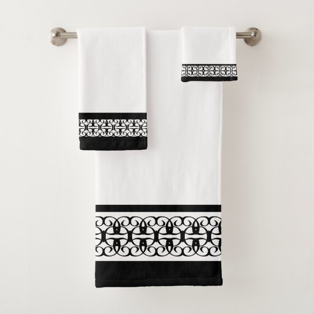 Elegant Stylish Black & White Bath Towel Set (Insitu)