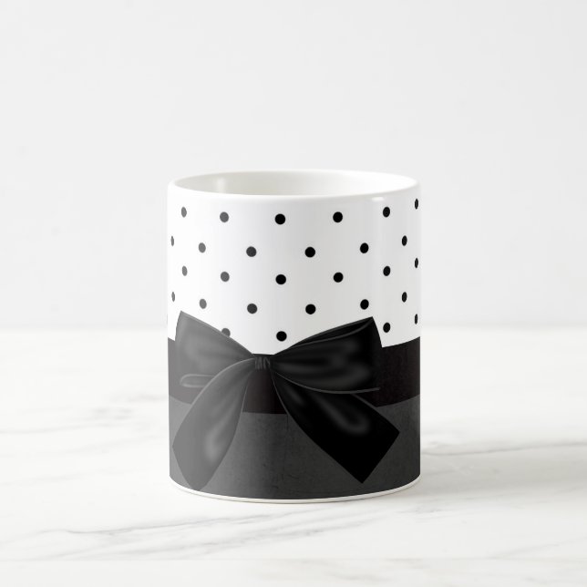 Elegant Stylish Black,White Polka Dots-Black Bow Coffee Mug (Center)