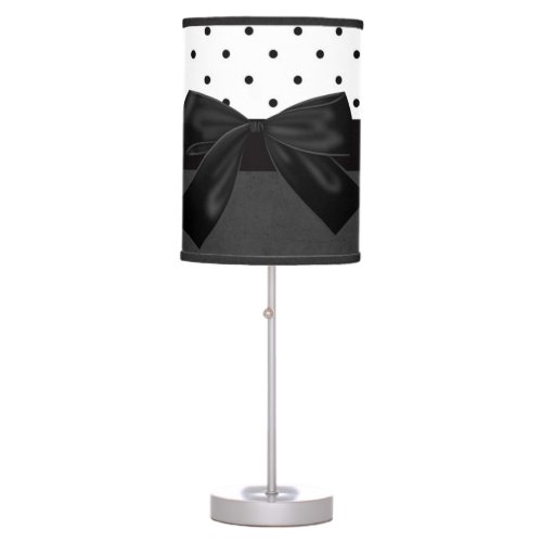 Elegant Stylish BlackWhite Polka Dots_Black Bow Table Lamp