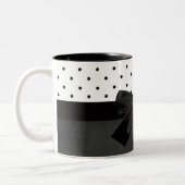 Elegant Stylish Black,White Polka Dots-Black Bow Two-Tone Coffee Mug (Left)