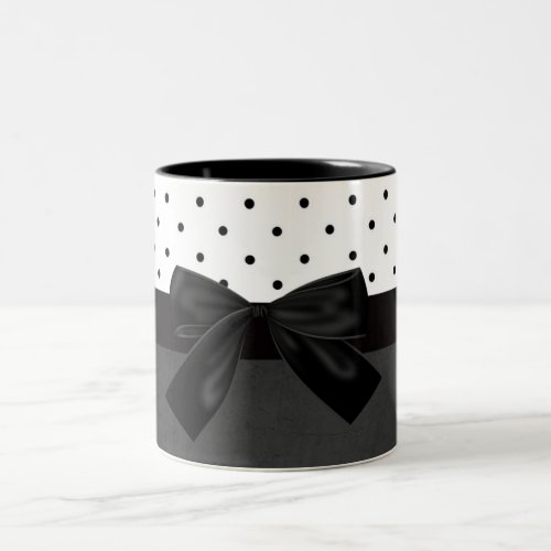 Elegant Stylish BlackWhite Polka Dots_Black Bow Two_Tone Coffee Mug