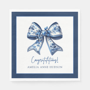 Elegant Stylish Blue Floral Bow Congratulations Napkins