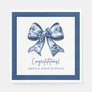 Elegant Stylish Blue Floral Bow Congratulations Napkins