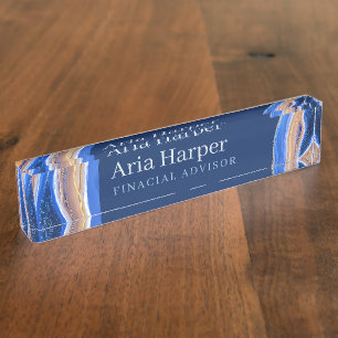 Elegant Stylish Blue Geode Glitter Agate Desk Nam Name Plate