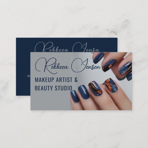 Elegant stylish blue nails  business card