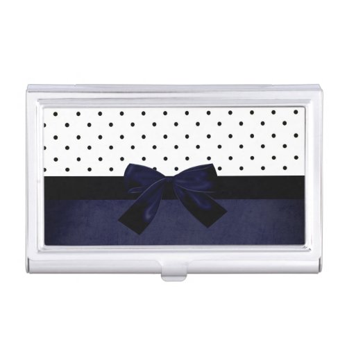 Elegant Stylish BlueWhite Polka Dots_Blue Bow Case For Business Cards