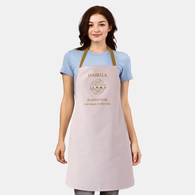 Elegant Stylish Blush Pink Custom Company Logo Apron (Worn)