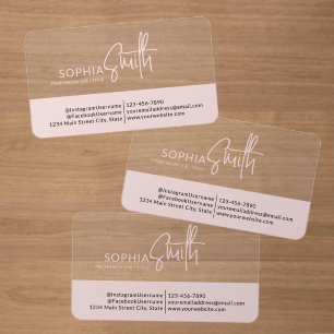 Elegant Stylish Blush Pink Handwritten Script Clear Business Cards