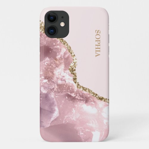 Elegant Stylish Blush Pink Marble Gold Glitter iPhone 11 Case