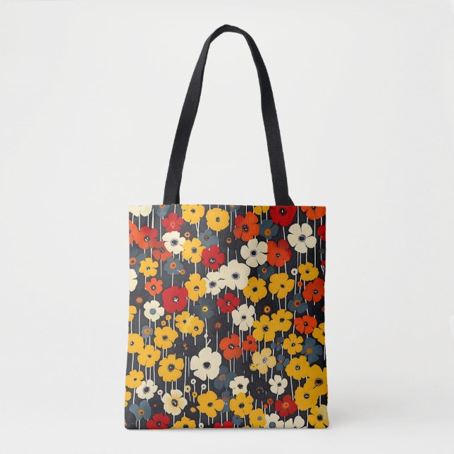 Elegant Stylish Boho Colorful Botanical Floral Tote Bag (Front)