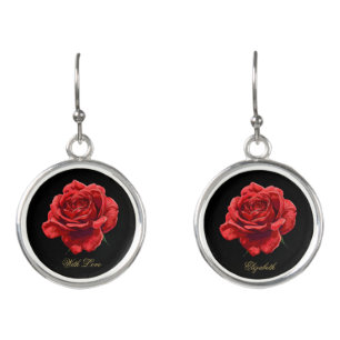 Elegant stylish Botanical Glam Red Rose Floral  Earrings