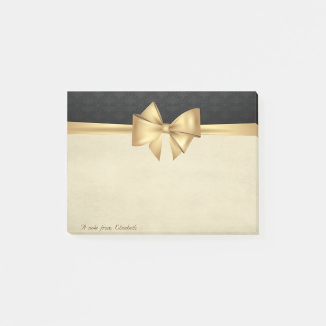 Elegant Stylish Bow Black Damask Post-it Notes (Front)