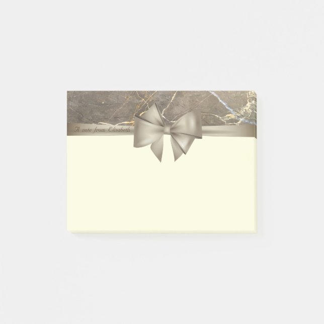 Elegant Stylish, Bow, Marble Post-it Notes (Front)