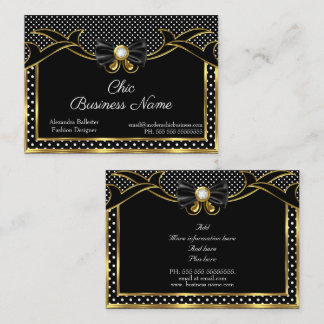 Elegant Stylish Bow-tie Gold Black White Polka Dot Business Card