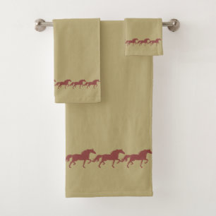Elegant Stylish Brown Bay Horses on Lucky Beige Bath Towel Set