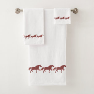 Elegant Stylish Brown Bay Horses on White Bath Towel Set