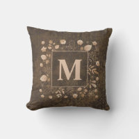 Elegant Stylish Brown Gold Leaves Monogram Porch