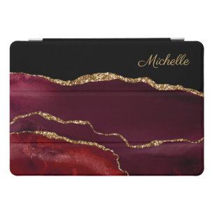 Elegant Stylish Burgundy Black Gold Marble Name iPad Pro Cover