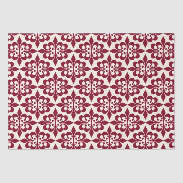 Elegant Stylish Burgundy White Damask Decoupage  Tissue Paper (Front)