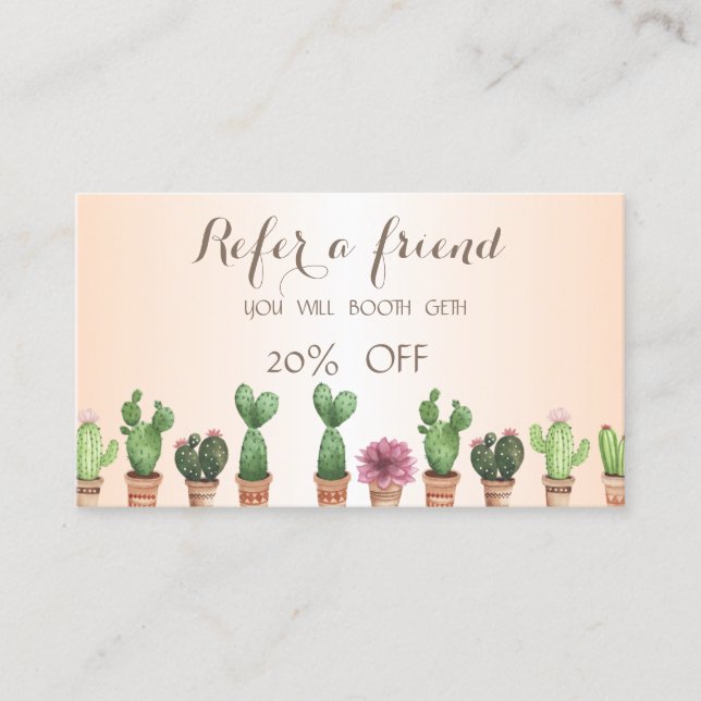 Elegant Stylish Cactus  Referral Card (Front)