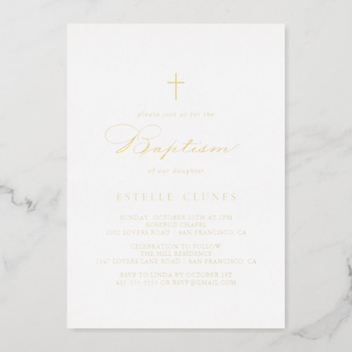 Elegant Stylish Calligraphy Baptism Gold  Foil Invitation