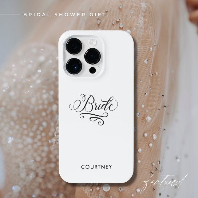 Elegant Stylish Calligraphy Black and White Bride iPhone Case (Creator Uploaded)