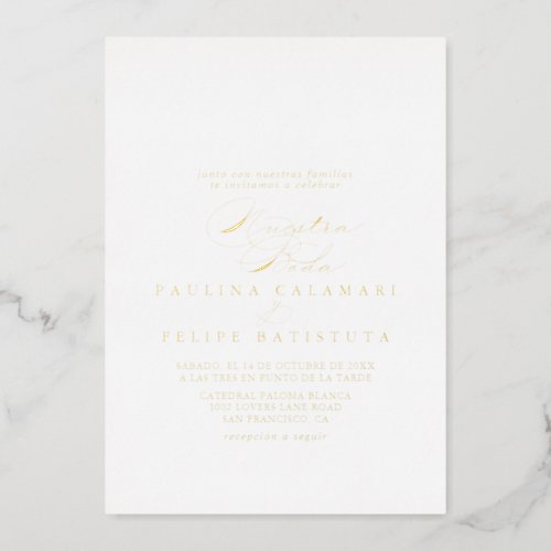 Elegant Stylish Calligraphy Nuestra Boda Gold  Foil Invitation