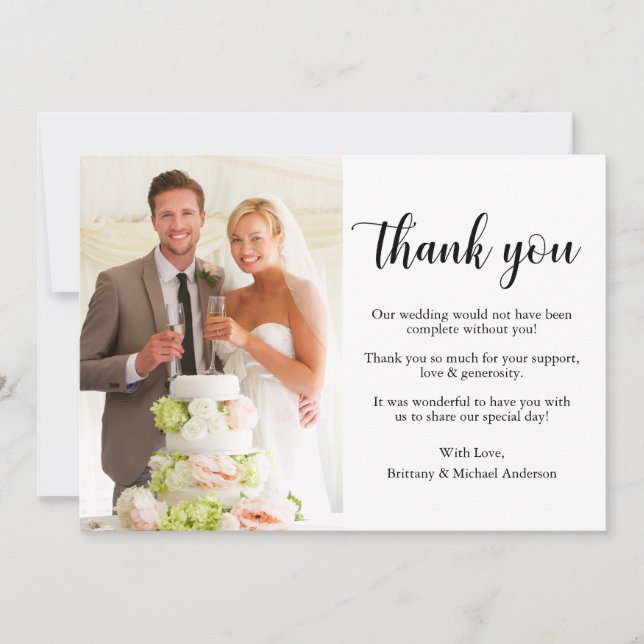 Elegant Stylish Calligraphy Photo Wedding Thank You Card (Front)