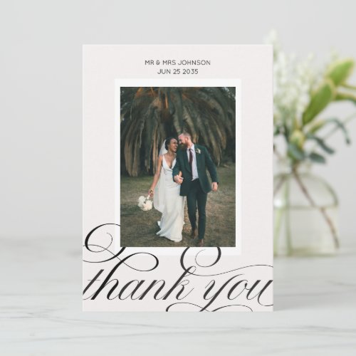 Elegant Stylish Calligraphy Script Wedding Photo Thank You Card