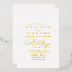 Elegant Stylish Calligraphy Wedding Gold Foil Invitation