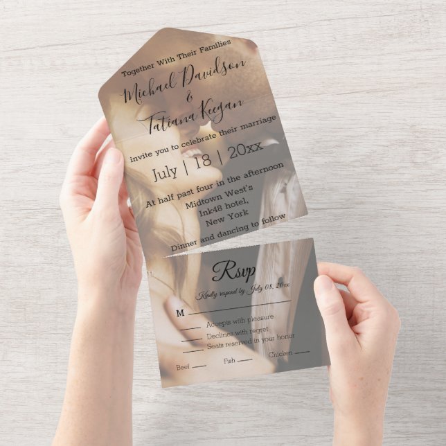elegant stylish calligraphy  wedding photo   all in one invitation (Tearaway)