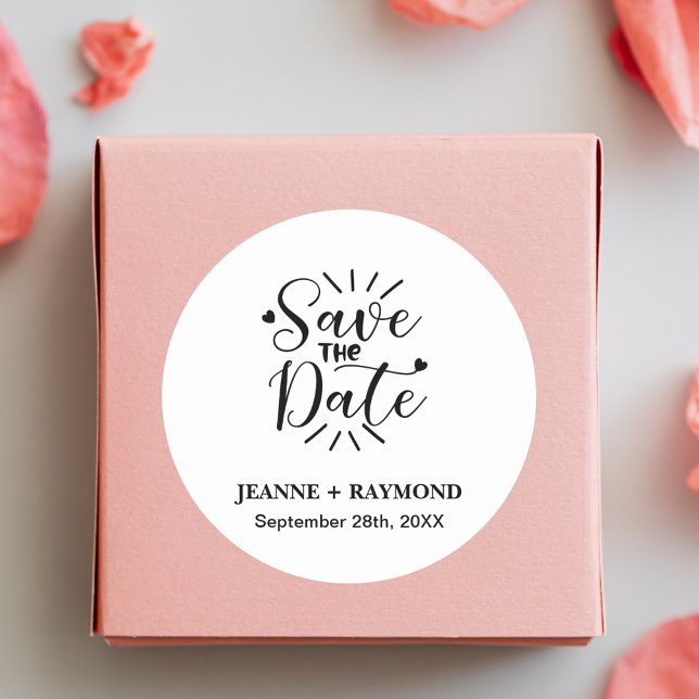 Elegant Stylish Calligraphy Wedding Save the Date Classic Round Sticker (Creator Uploaded)