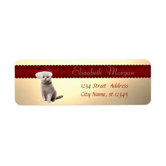 Elegant,Stylish Cat With Santa Hat Label (Front)