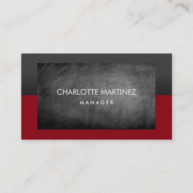 Elegant Stylish Chalkboard Red Gray Professional Business Card (Front)