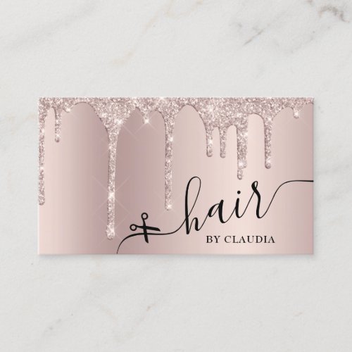 Elegant stylish champagne glitter drips hair business card