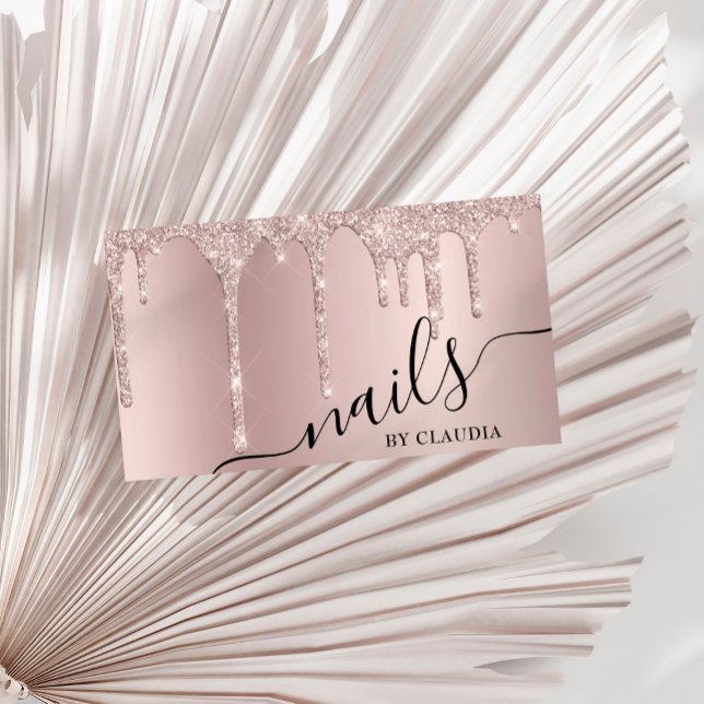 Elegant stylish champagne glitter drips nails business card (Creator Uploaded)