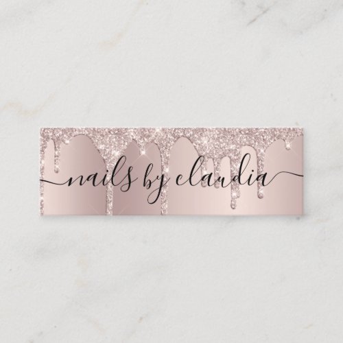Elegant stylish champagne glitter drips nails mini business card