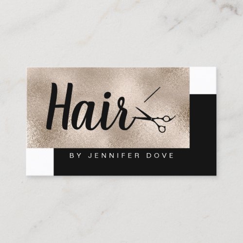 Elegant stylish champagne scissors hairstylist business card
