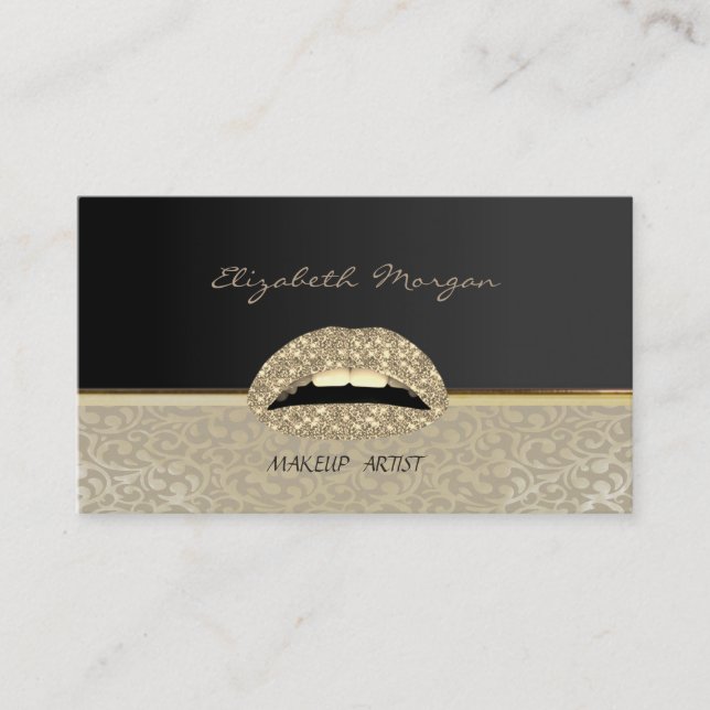 Elegant  Stylish Chic,Damask,Black,Lips Business Card (Front)