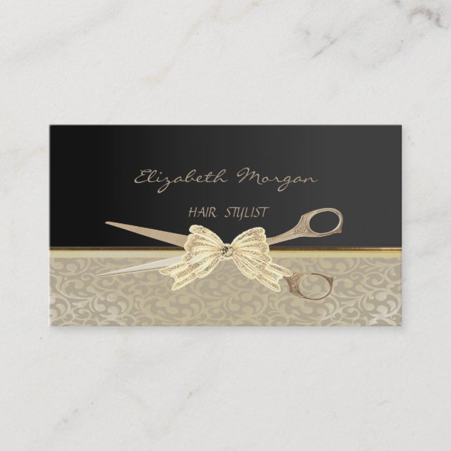Elegant  Stylish Chic,Damask,Black,Scissors Business Card (Front)