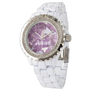 Elegant Stylish Chic Faux Feminine Name Amethyst Watch
