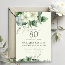 Elegant stylish chic feminine floral 80th birthday