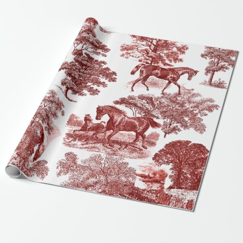 Elegant Stylish Chic Horses Red Toile Wrapping Paper