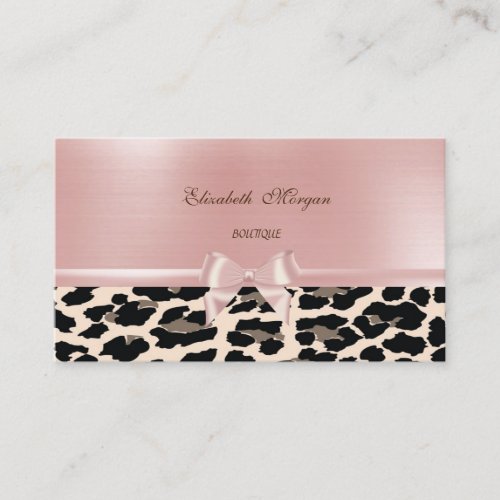 Elegant Stylish Chic Leopard Pink Bow Business Card