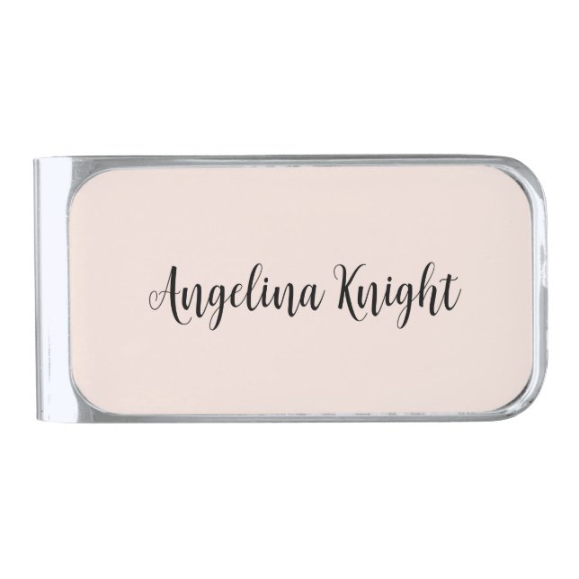 Elegant Stylish Chic Plain Handwriting Script Silver Finish Money Clip (Front)