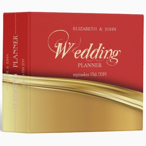 Elegant Stylish Chic Red Gold  Wedding Planner 3 Ring Binder