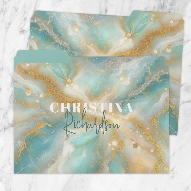 Elegant Stylish Chic Teal and Gold Marble Pattern File Folder (Creator Uploaded)