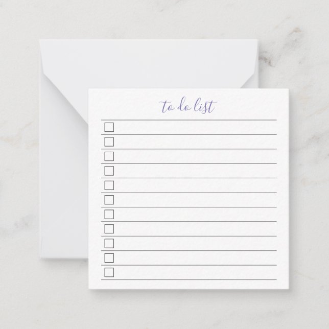 Elegant Stylish Chic To-Do List Handwriting Script Note Card (Front)