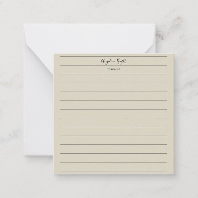 Elegant Stylish Chic Todo List Handwriting Script Note Card (Front)